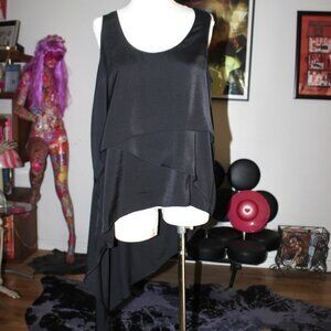BCBG Black Silky Asymmetric Top Sleeveless Blouse M Layers